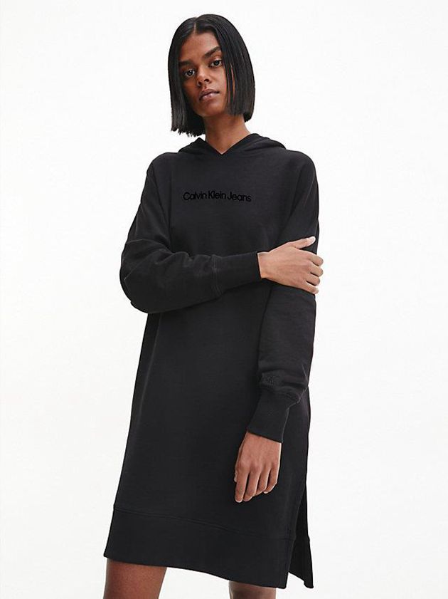 Calvin Klein USA Relaxed Hooded Sweatshirt Womens Dress Black 6907483-UZ